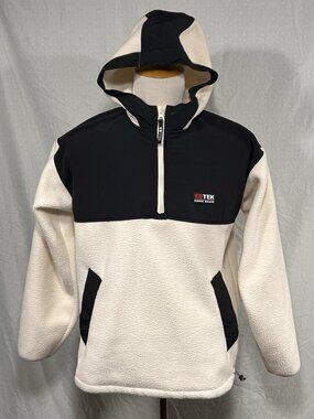Eddie Bauer EBTEK Sherpa Fleece Hoodie Pullover Mens M Cream Black Half Zip